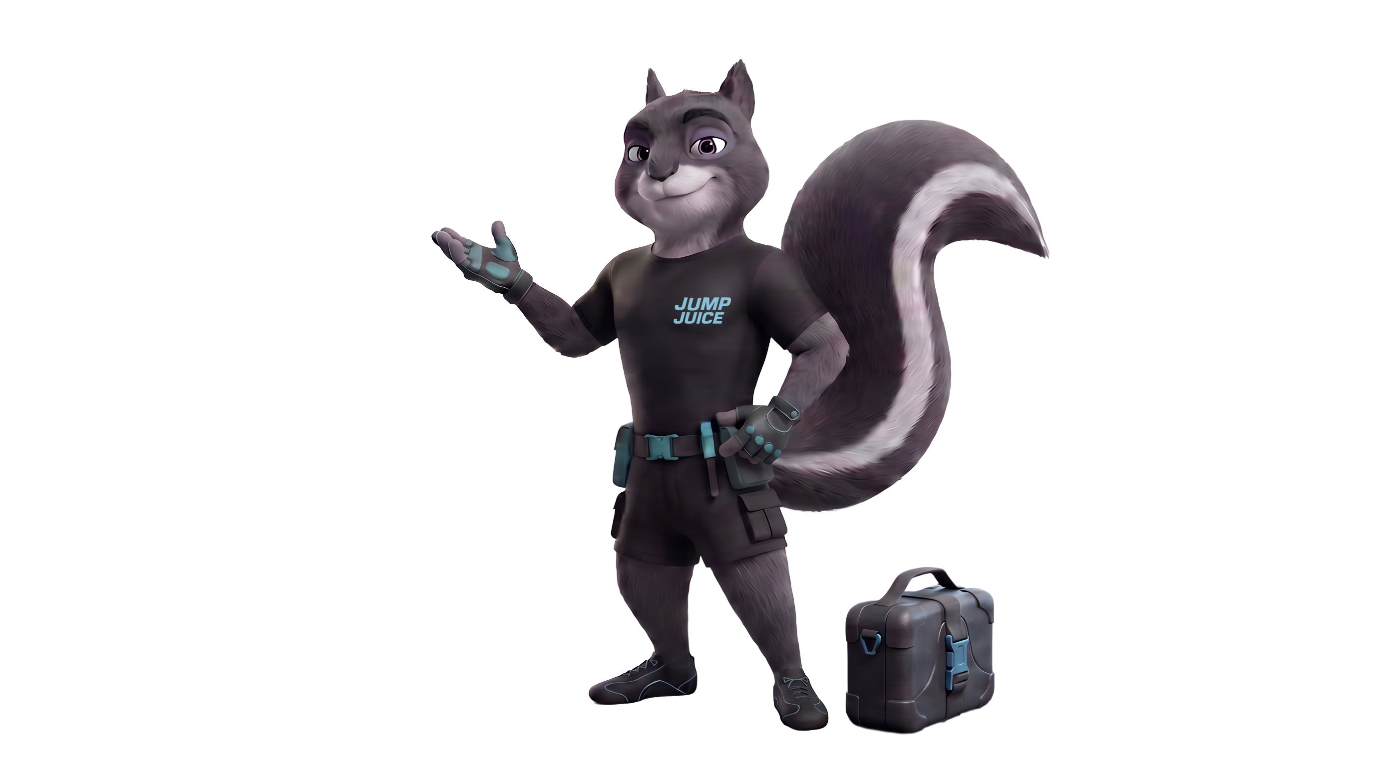 Jump Juice mascot presenting the portable jump starter case