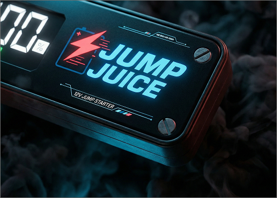 Jump Juice display and branding close-up