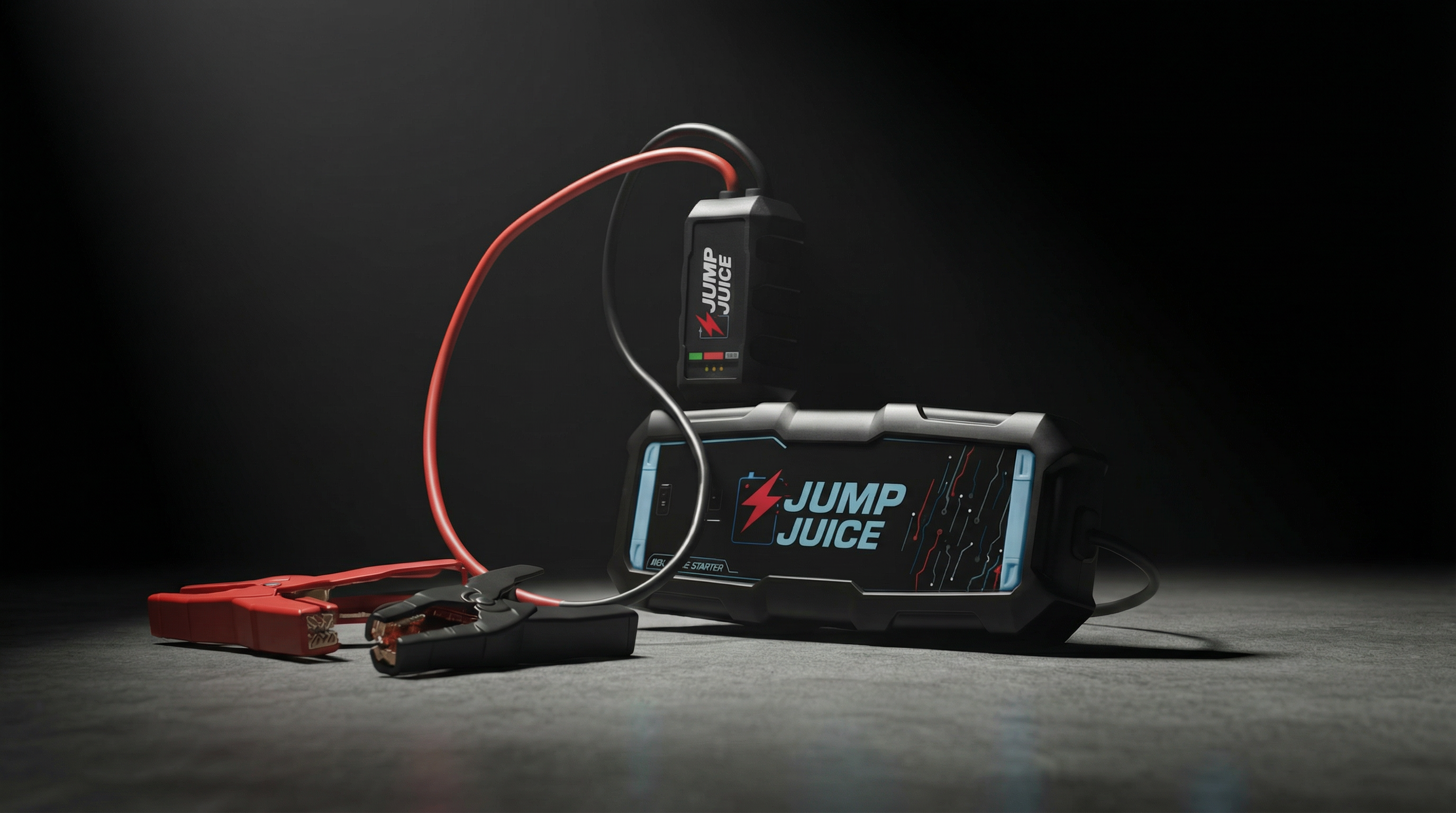 Jump Juice connected with jumper cables